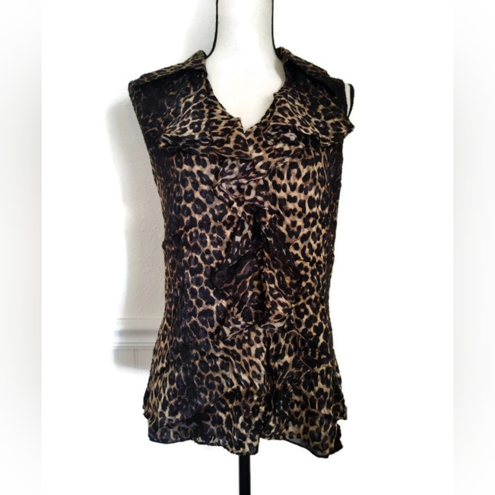 Dana Buchman Silk leopard Print Ruffle Sleeveless Top Size 14